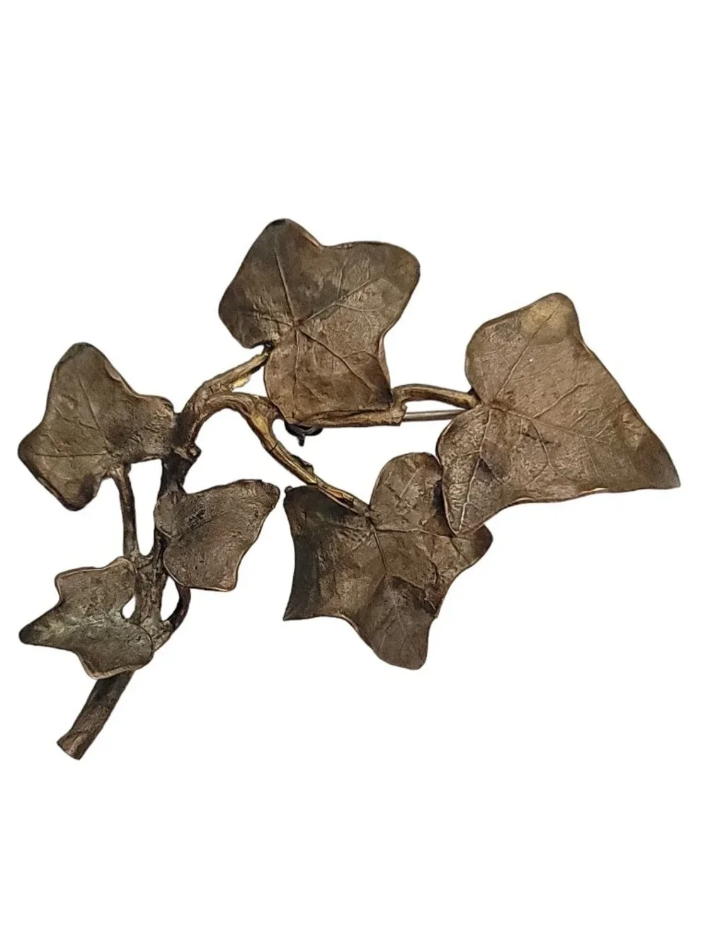 Michael Michaud Bronze Green Ivy Leaf Stem Vine Brooch E910